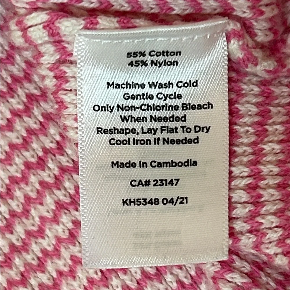 Talbots BISHOP SLEEVE STRIPE JACQUARD PULLOVER Pink and White size Small